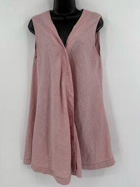 ✦ 100% LinBlanc Italian Linen Button Front Sleeveless Dress | Light Pink | Large